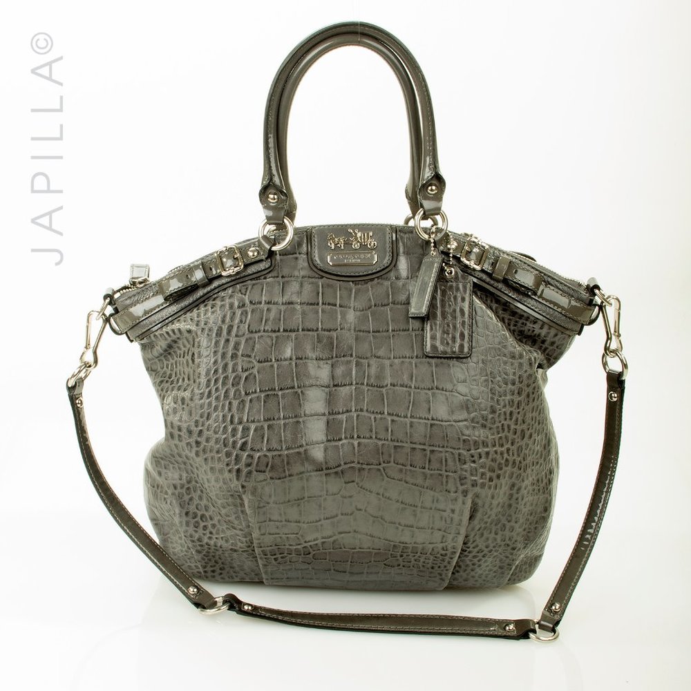 Rare Coach XL Madison Lindsay Exotic embossed croc leather carryall satchel